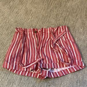 American Eagle Red and White Striped High Waisted Tie Shorts